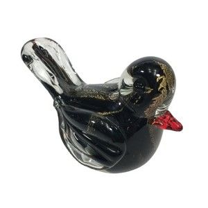 Murano Venetian Art Glass Hand Blown Bird Sculpture Black Amethyst Gold Flecks
